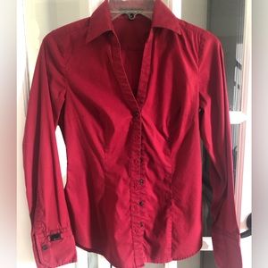 Red Express V-Neck Button Down